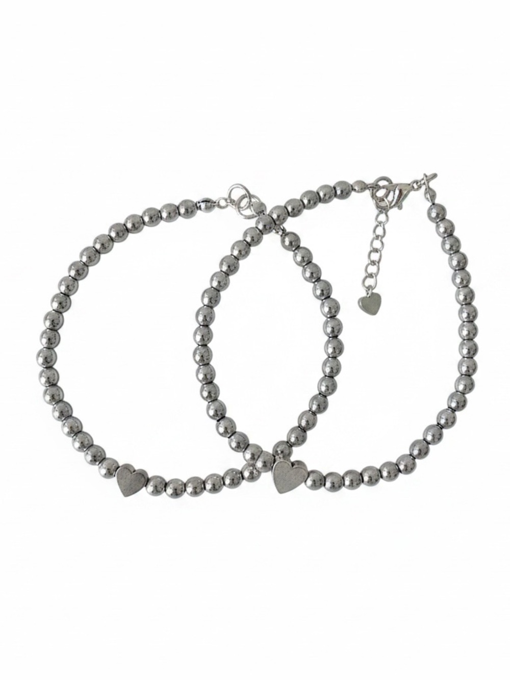 Mother & daughter Heart Accent Silver Beaded Women's Bracelet Set